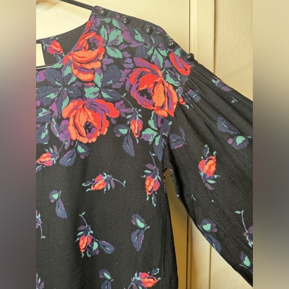 Anthropologie Maeve Gardenia Black Pink Purple Floral Linen Blend Blouse Top XS - Picture 8 of 16